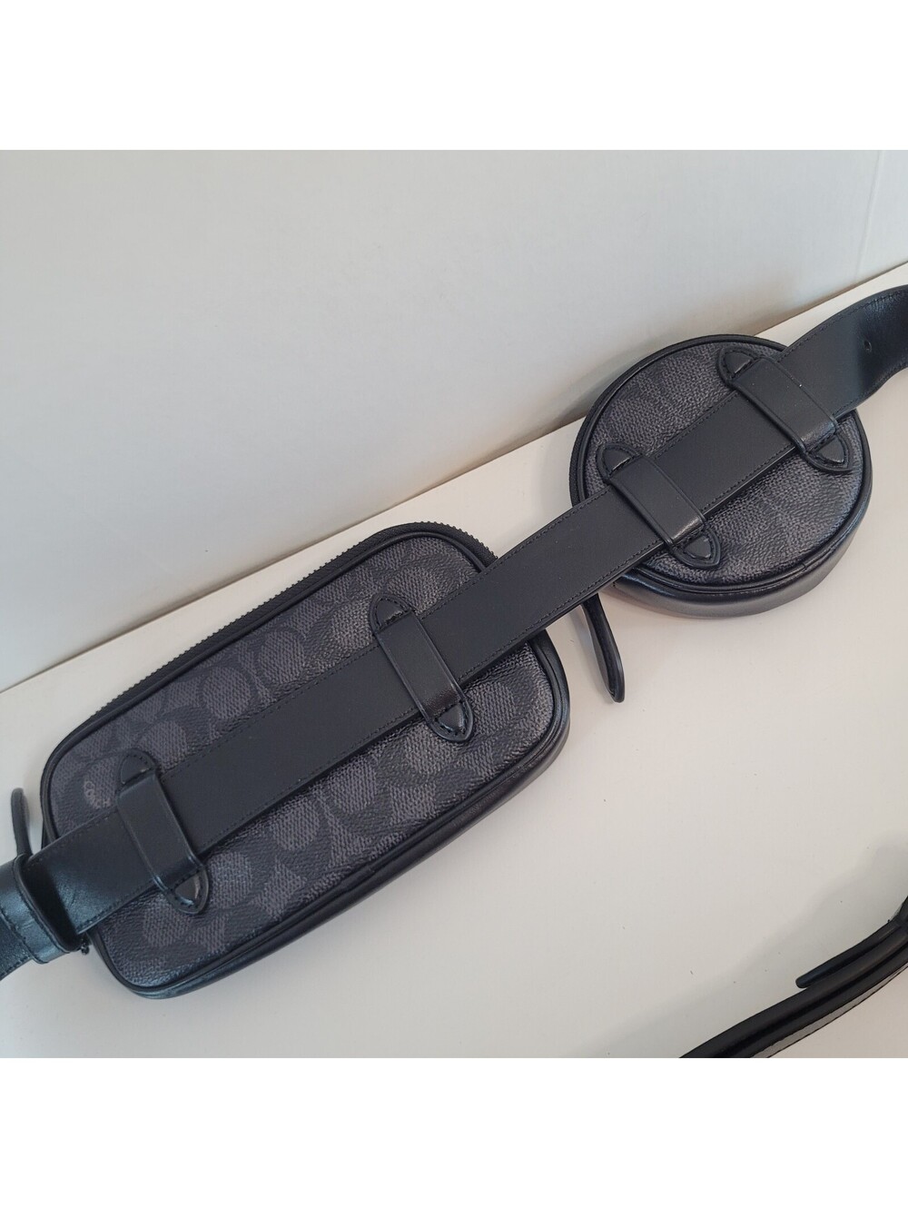 Coach Signature Charter Belt Bag Fanny Pack Set Black Charcoal 2 Pouch Leather - Picture 8 of 13